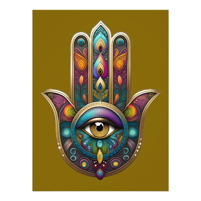 Foto Peacock Colors Hamsa w/ Gold Third Eye (Frente)