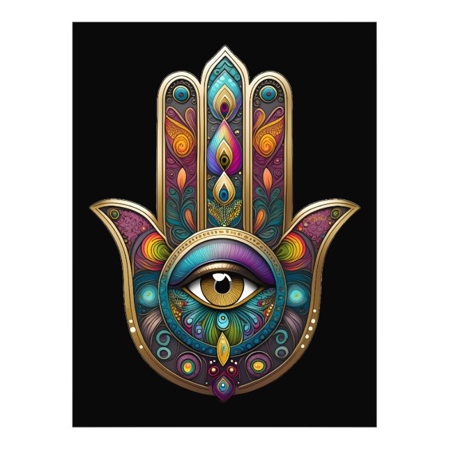 Foto Peacock Colors Hamsa w/ Gold Third Eye (Frente)