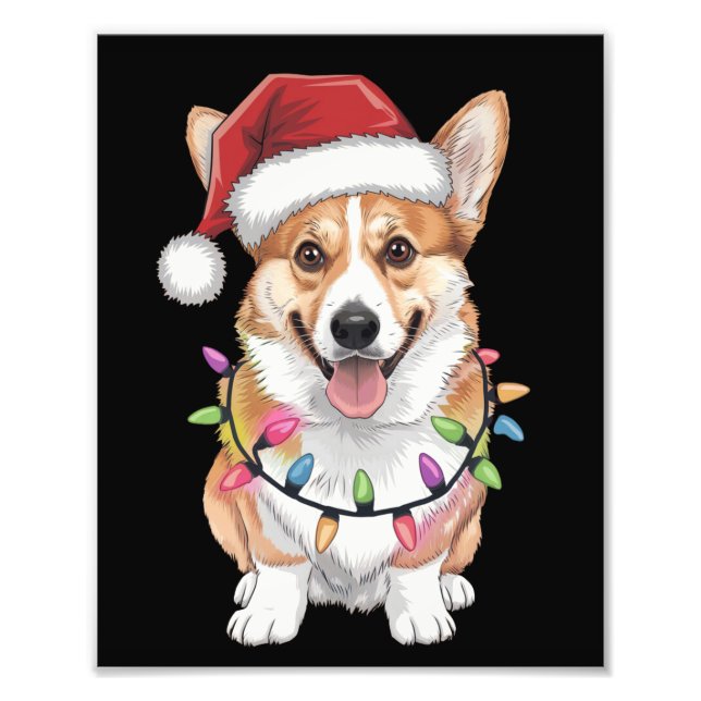 Foto Pembroke Welsh Corgi Santa Christmas Tree Lights (Frente)