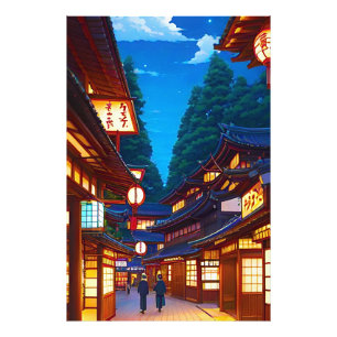 Foto Pequeña calle de un pueblo japonés por la noche