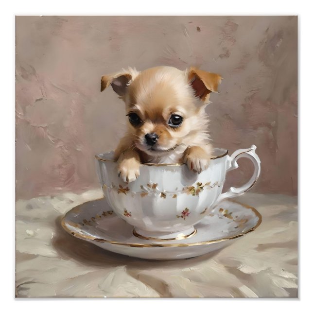 Foto Pequeña luz: Chihuahua cachorro en una taza de té, (Frente)