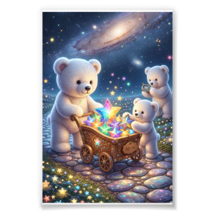 Foto Pequeños Osos Blancos Carrito de Regalo Mágico Noc