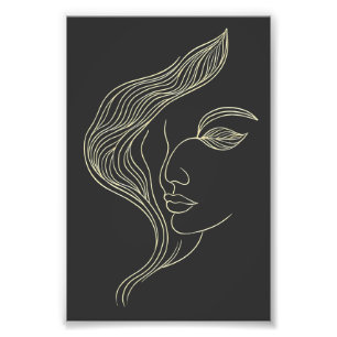 Foto Perfil de mujer con hoja arte de línea elegante