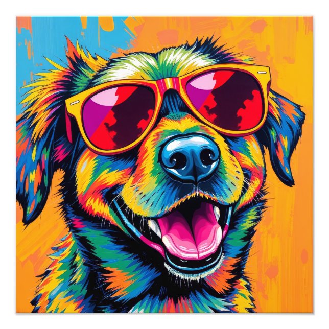 Foto Perro abstracto colorido con gafas de sol (Frente)