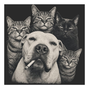 Foto Perro duro vintage con cigarrillo y gatos gruñones