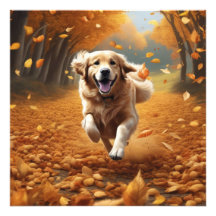 Perro en ejecución en otoño deja arte impreso, art
