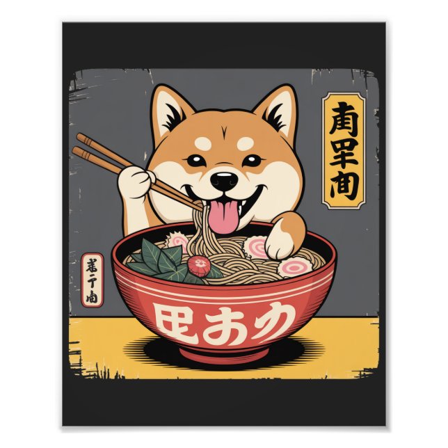 Foto Perro Inu Shiba comiendo Ramen (Frente)