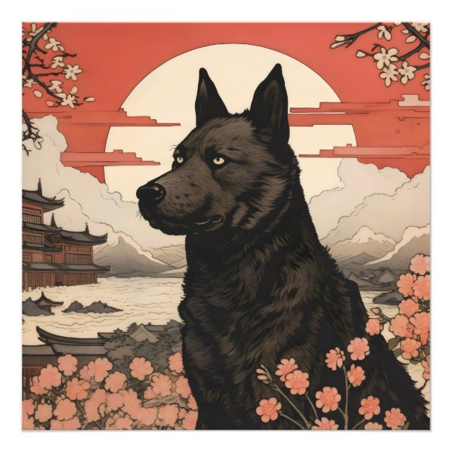 Foto Perro negro Ukiyo-e (Frente)