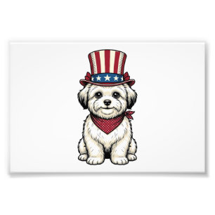 Foto Perro Patriótico Diseño Vectorial de Grabado Vinta