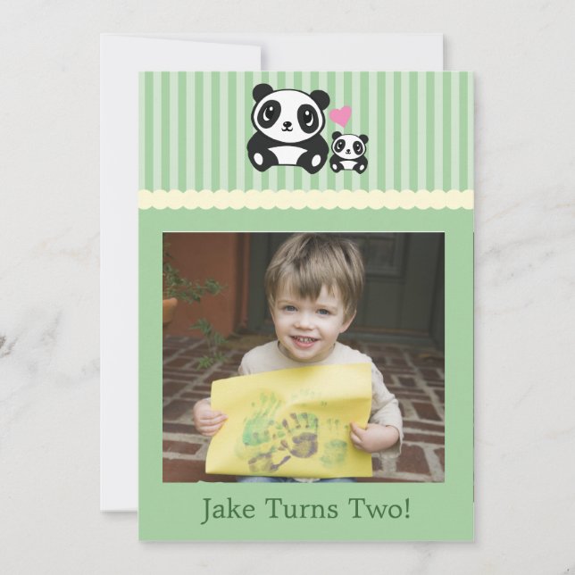 Foto personal Panda Invitación a cumpleaños - Verd (Anverso)
