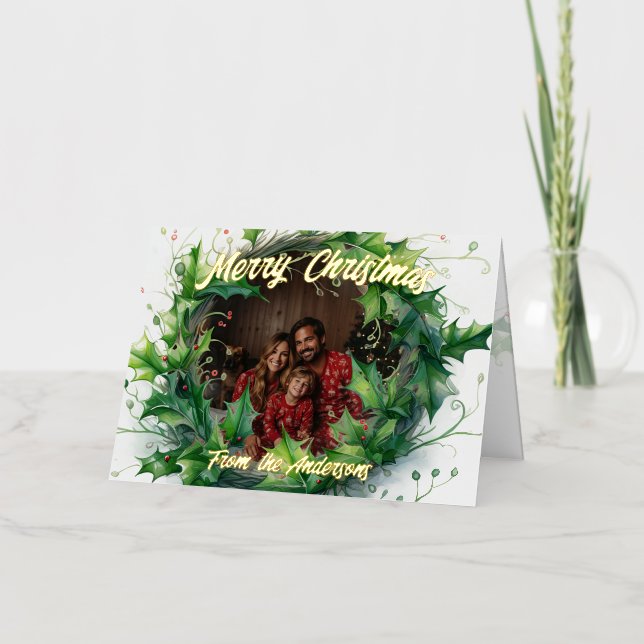 Foto personalizada acuarela Holly Wreath (Anverso)
