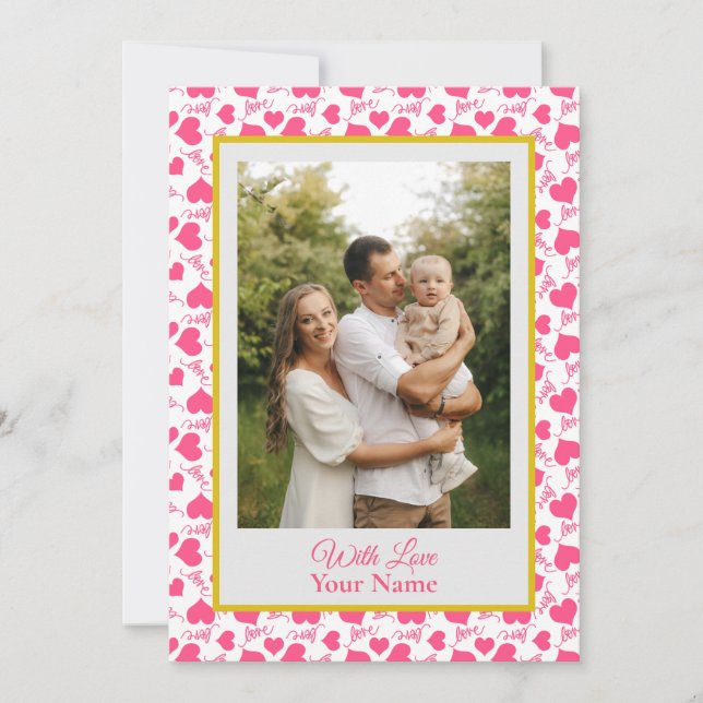 Foto personalizada con corazones de amor rosados (Anverso)