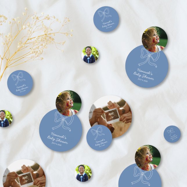 Foto personalizada de Baby Shower Foto de Confetti (Personalized Baby Shower Photo Confetti Blue Bow
)