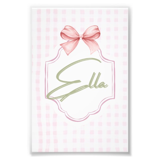 Foto Personalizada Ella Niña Bebé Nursery Bow&Gingham (Frente)