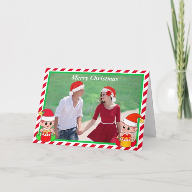 Foto personalizada en tarjeta de Navidad de elfo l (Anverso)