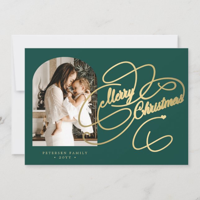 Foto personalizada Guión elegante de Feliz Navidad (Anverso)