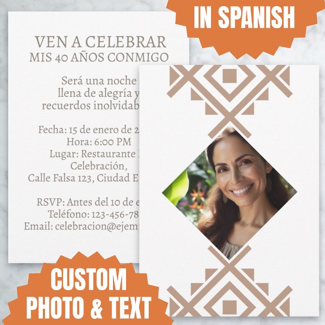 Foto Personalizada Invitación de 40 Años Azteca (Foto Personalizada Invitación de 40 Años Aztec Invitation)