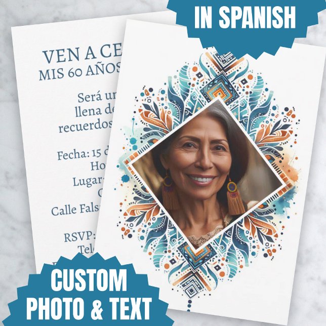 Foto Personalizada Invitación de 60 Años Patrón (Foto Personalizada Invitación de 60 Años Pattern Invitation)