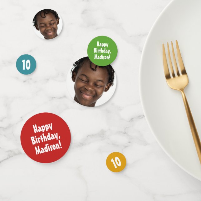 Foto personalizado, año y fiesta de texto confetti (Grupo)