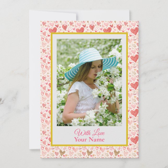 Foto personalizado Con Corazones De Amor Rosa (Anverso)