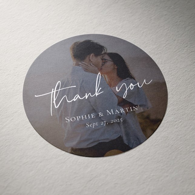 Foto personalizado Gracias Pegatina Boda (Custom Photo Thank You Wedding Sticker)
