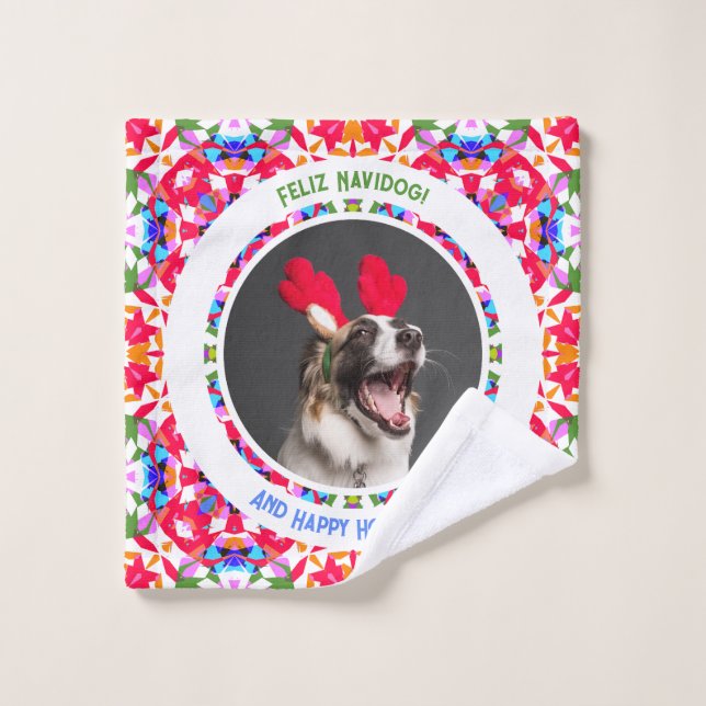 Foto personalizado Navidades felices Mamá de perro (Toallita)