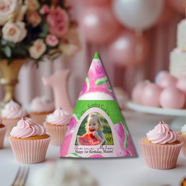 Foto personalizado "One in a Melon" Gorra de cumpl (Custom Photo "One in a Melon" Birthday Hat)