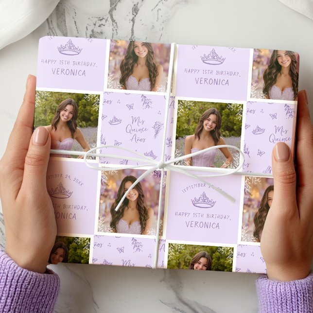 Foto personalizado Papel de envoltura Quinceanera (Personalized 2-Photo Wrapping Paper)
