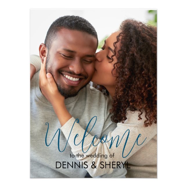 Foto personalizado Rótulo Boda moderno azul (Frente)