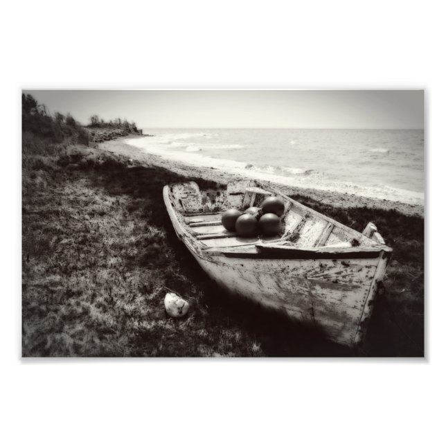 Foto Pescador Barco blanco y negro (Frente)