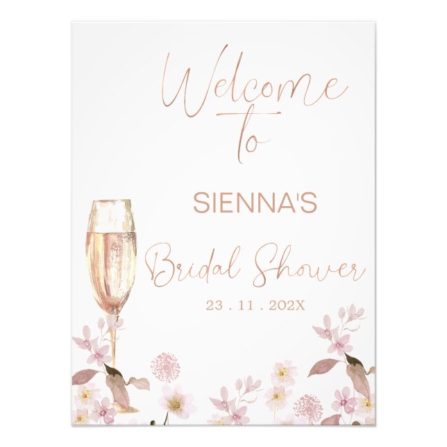 Foto Petales Prosecco Señal de bienvenida de ducha de n (Frente)