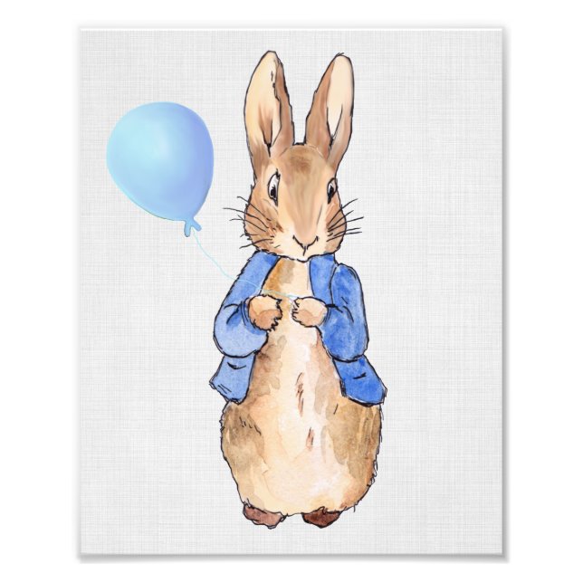 Foto Peter the Rabbit sosteniendo lino gris globo azul (Frente)