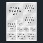 Foto Photo Collage 11 Photo Grid Layout Photo Paper<br><div class="desc">Create your own photo collage print utilizing this easy-to-upload 11-photo grid layout template with various shapes and sizes of pictures. Set for 8.5x11" size, it's ideal for making scrapbook album pages to slip into ring binder page protectors or choose custom sizes for photo enlargement prints. Add text as photo overlays...</div>