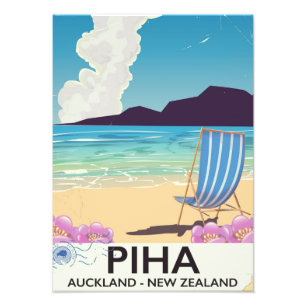 Foto Piha poster de viajes vintage de Nueva Zelanda