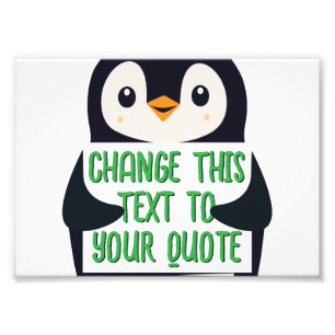 Foto Pingüino sosteniendo un cartel con mensaje persona