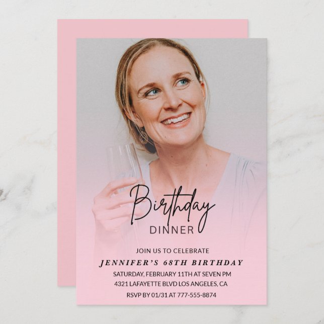 Foto Pink 68º cumpleaños invitaciones a cenar (Anverso / Reverso)