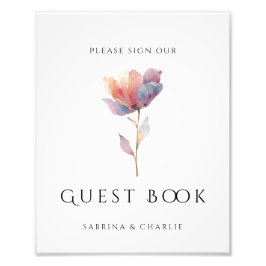 Foto Pink Purple Tulip Elegant Wedding Guest Book Sign