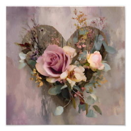 Foto Pink Rose Heart Floral Painterly Botanica
