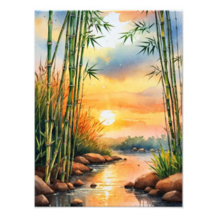 Foto Pintado de color acuático del río Bambú tranquilo
