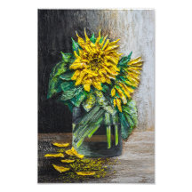 Pintura al acrílico de bodegón de girasoles