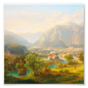Foto Pintura al óleo de un pueblo alpino europeo vintag