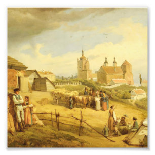 Foto Pintura antigua de la cosecha de un pueblo europeo