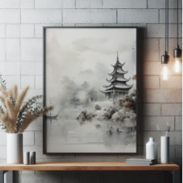 Foto Pintura asiática de la casa y la tinta del barco