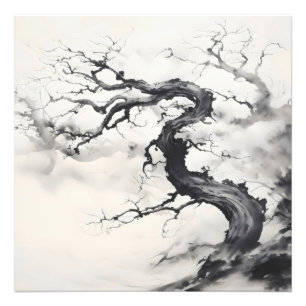 Foto Pintura con tinta de árbol negro retorcido