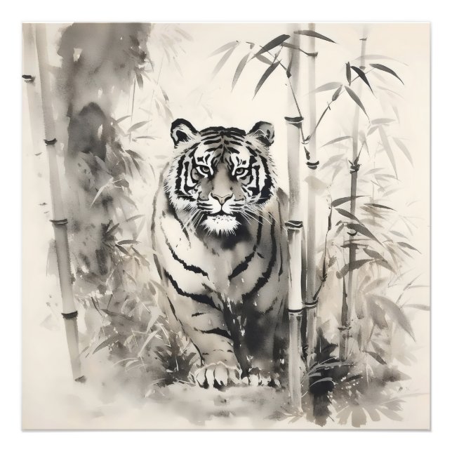 Foto Pintura con tinta de bambú de tigre (Frente)