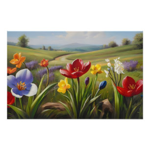 Foto Pintura de aceite de flores de primavera