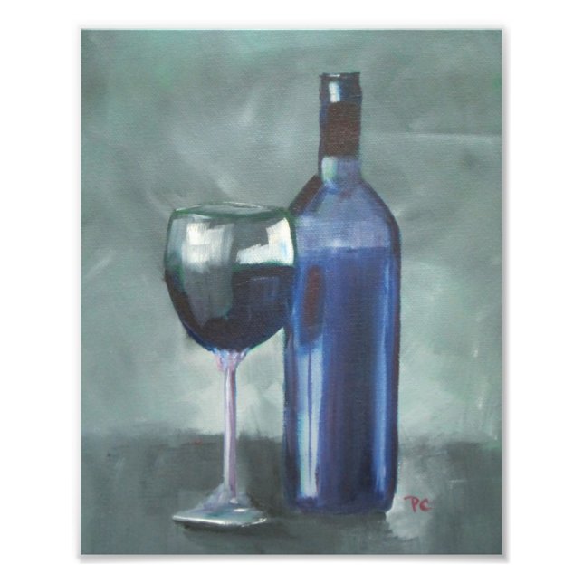 Foto Pintura de aceite original de vino y vidrio (Frente)
