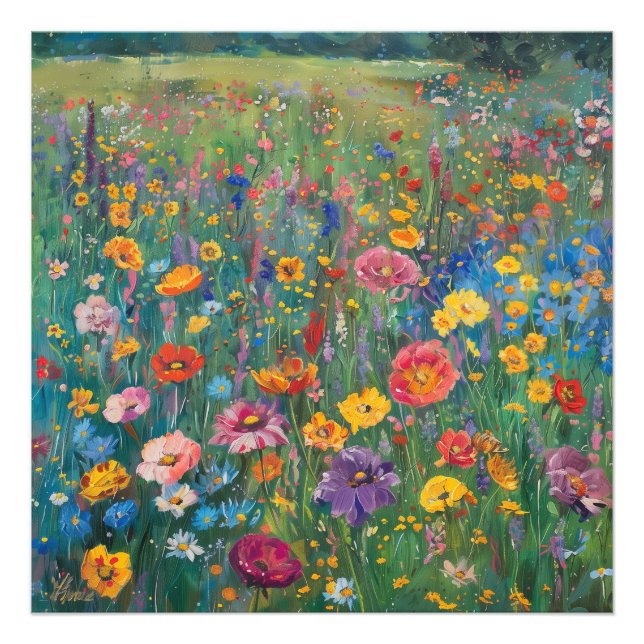 Foto Pintura de acuarela de campo de flores silvestres (Frente)