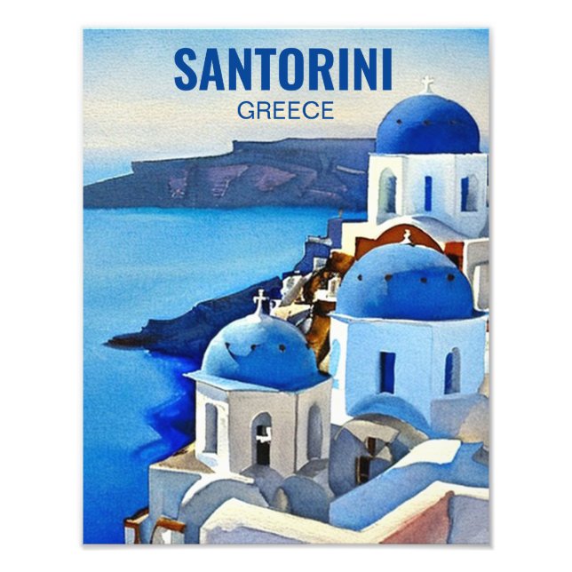 Foto Pintura de acuarela de Santorini Grecia (Frente)