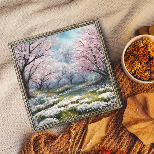 Foto Pintura de campo de flores rosadas de ensueño